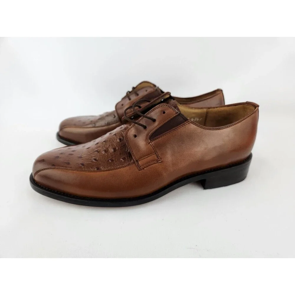 NEW Men's 9.5 Genuine Leather Oxfords w/ Faux‎ Ostrich Pattern Dress Shoes Lace